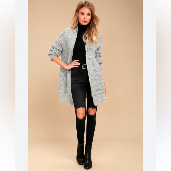 Lulus Turning Leaves Heather Grey Knit Cardigan Sweater in Women’s Size M - Picture 1 of 16